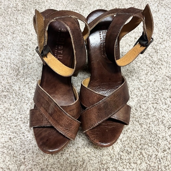 Brown Bed|Stu Women Leather Madeline Platform Sandals Heels 7 - Picture 3 of 8